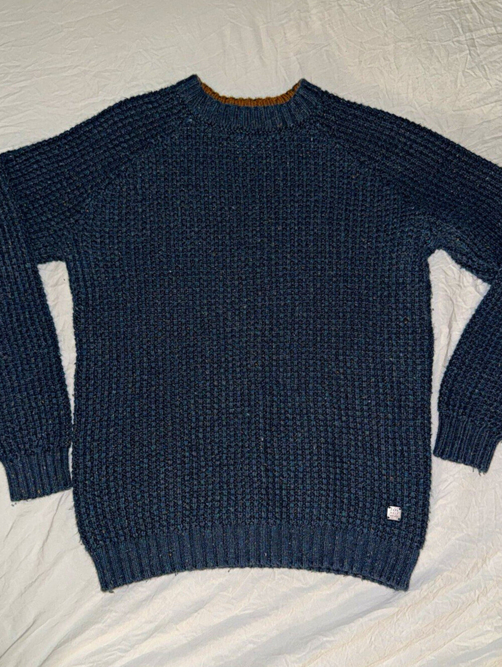 ZARA Boys M Blue Waffle-Knit Crew Neck Wool Pullover Sweater